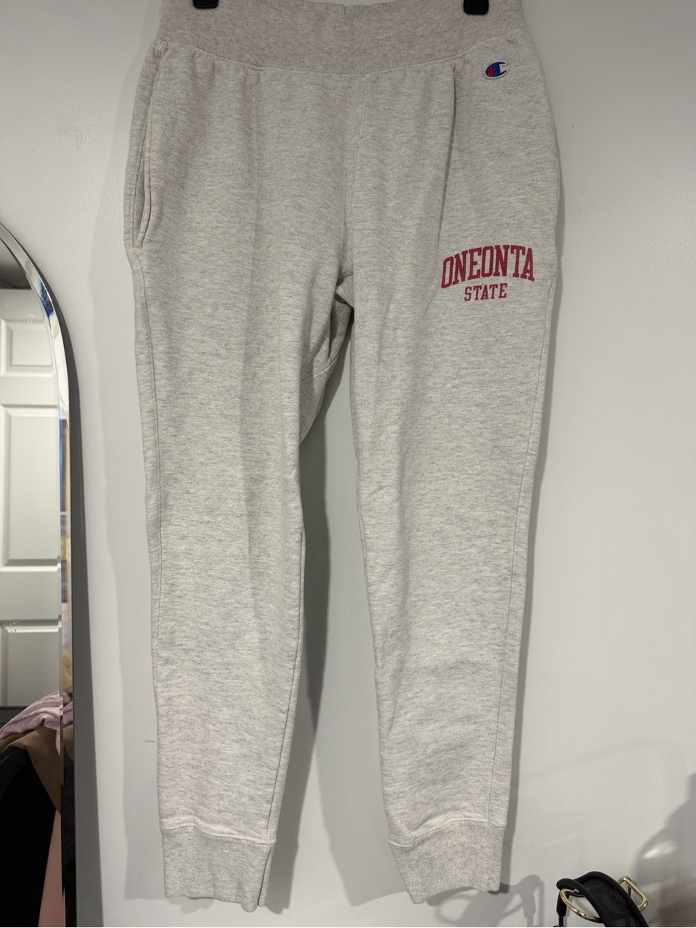 Champion Light Gray Kids Oneonta State Sweatpants with Red Print